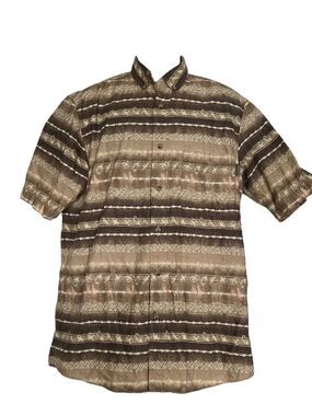Vintage Woolrich Shirt Mens M Brown Short Sleeve Button Up Fishing Lures Western